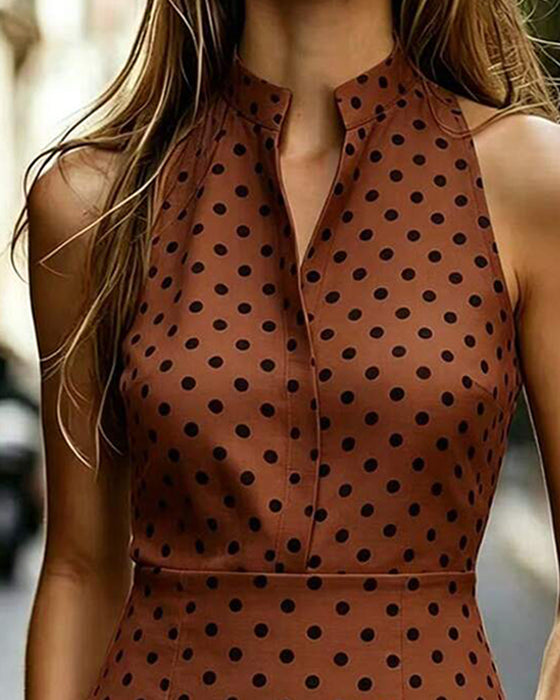 Klädning Ärmlös Polka Dot Vintage