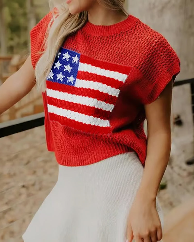 Pullover Flagga Mönster Crewneck