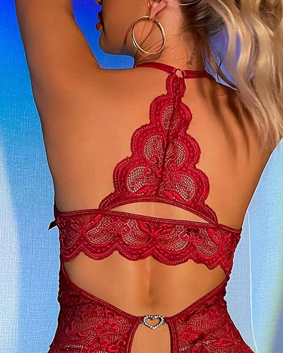 Öppen Gren Spetsig Sexig Pyjamas