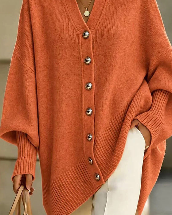 Cardigan med slag, V-hals och knappar