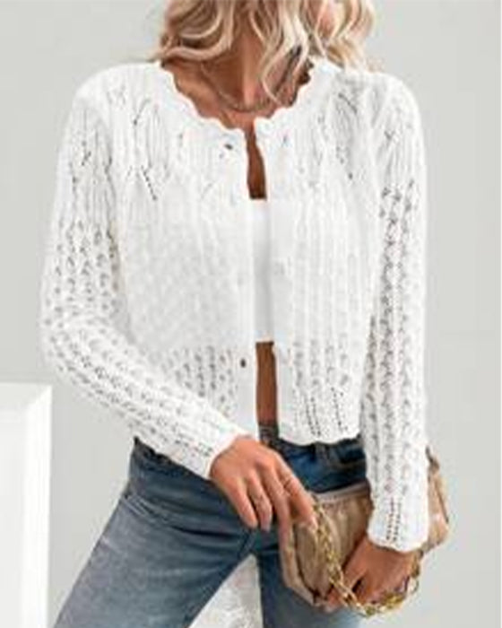 Cardigan Avslappnad Rundhals Knappstickad