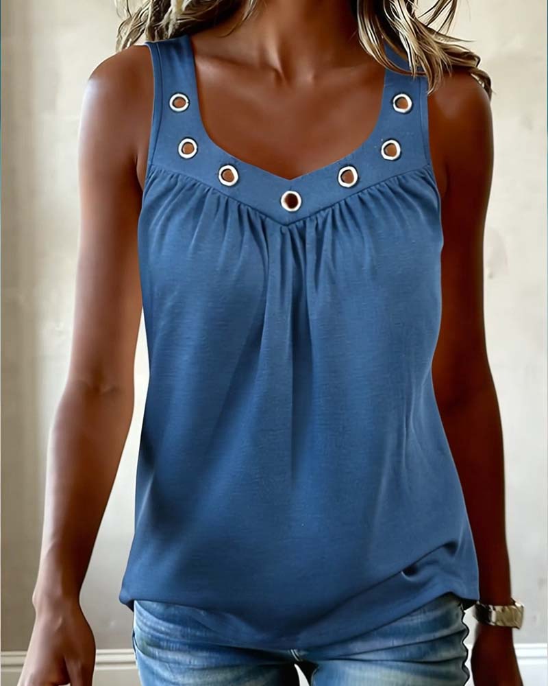 Linne Metall Spänne V-Hals Ärmlös