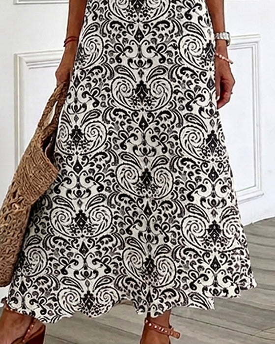 Klänning Vintage Blommönster V-Hals Maxi