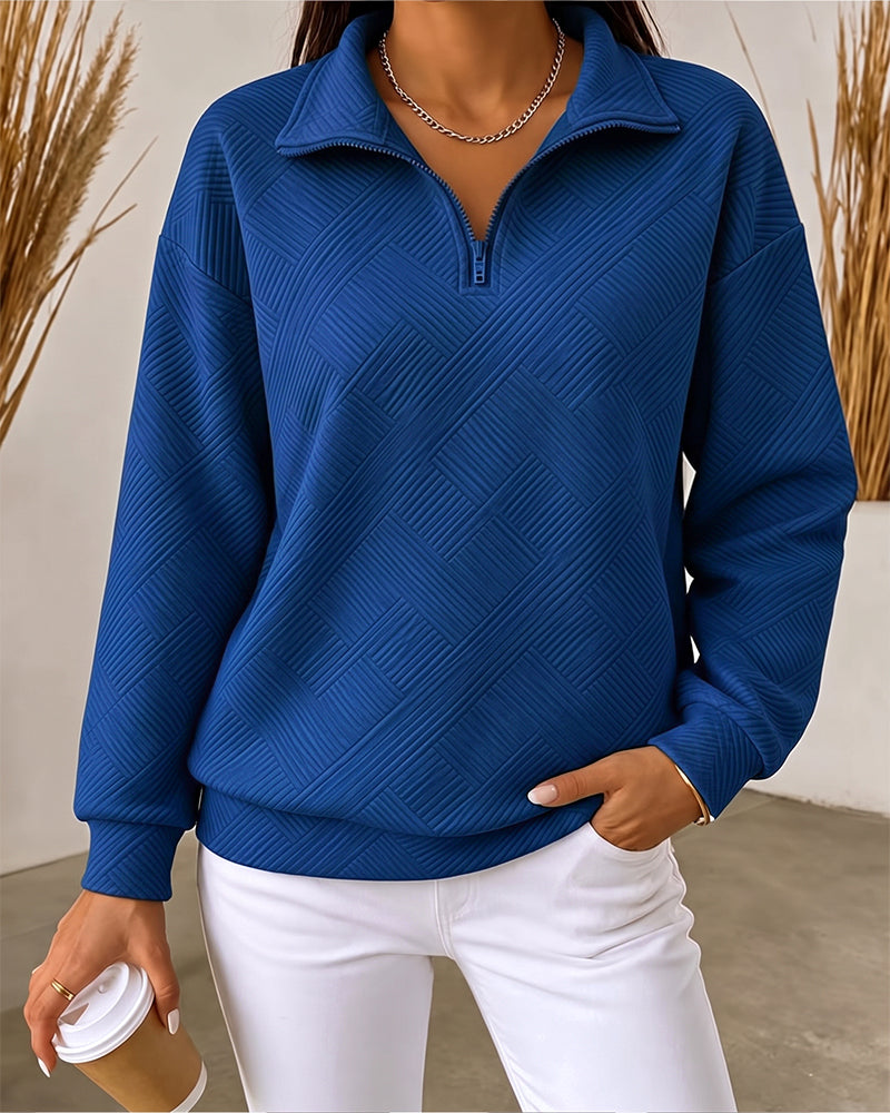 Sweatshirt Enfärgad Halv Dragkedja Kavajkrage