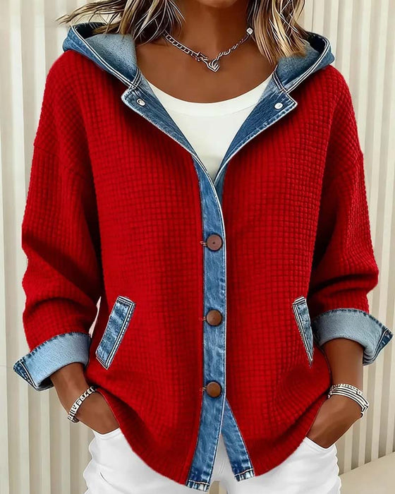 Kappa Huvförsedd Knapp Denim Patchwork