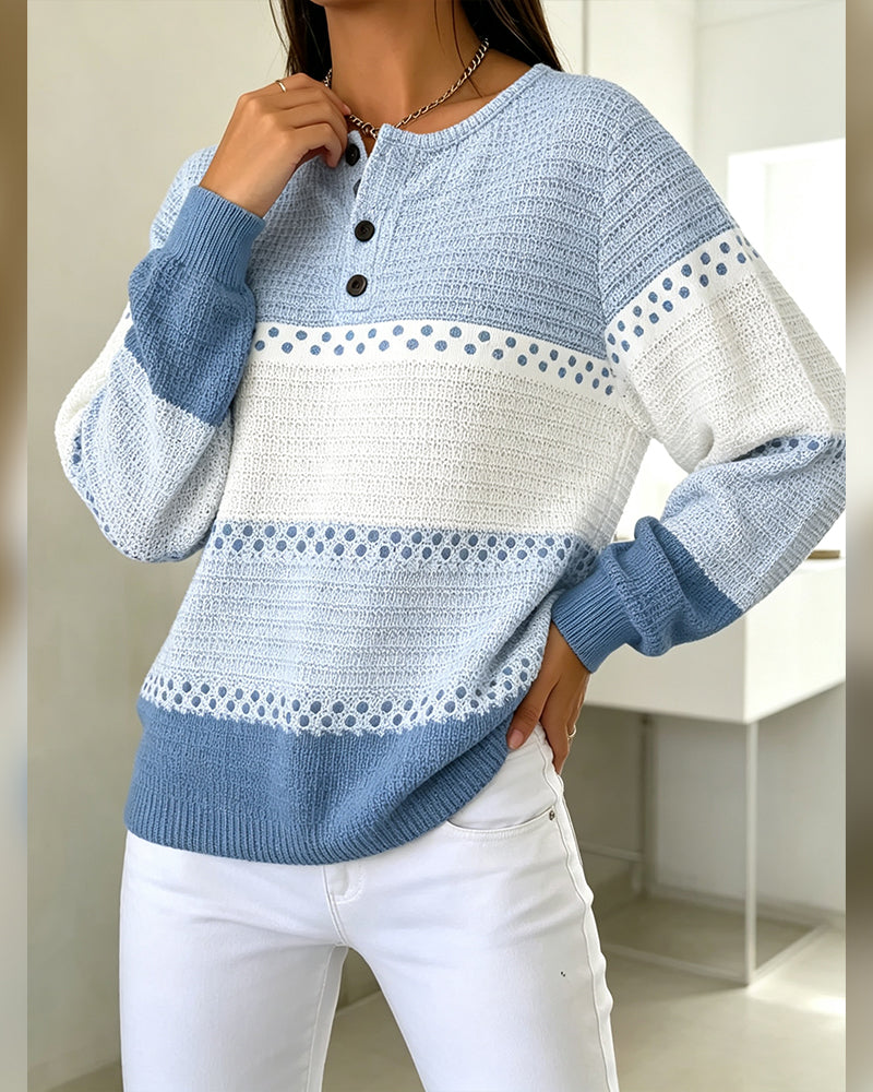 Sweatshirt Färgblock Våffelstickad Henley Pullover