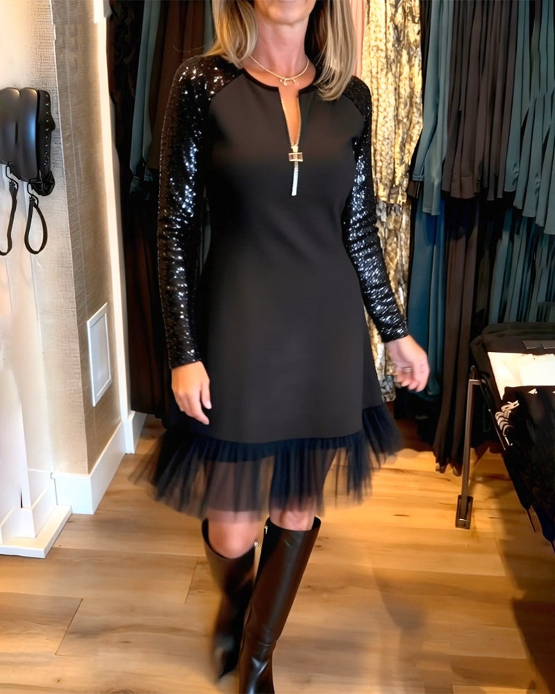 Klänning Modig Glitter Dragkedja Lapptäcksarbete