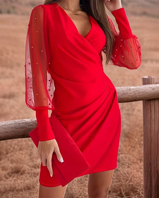 Klänning Mesh V-Ringning Mode Lappverk