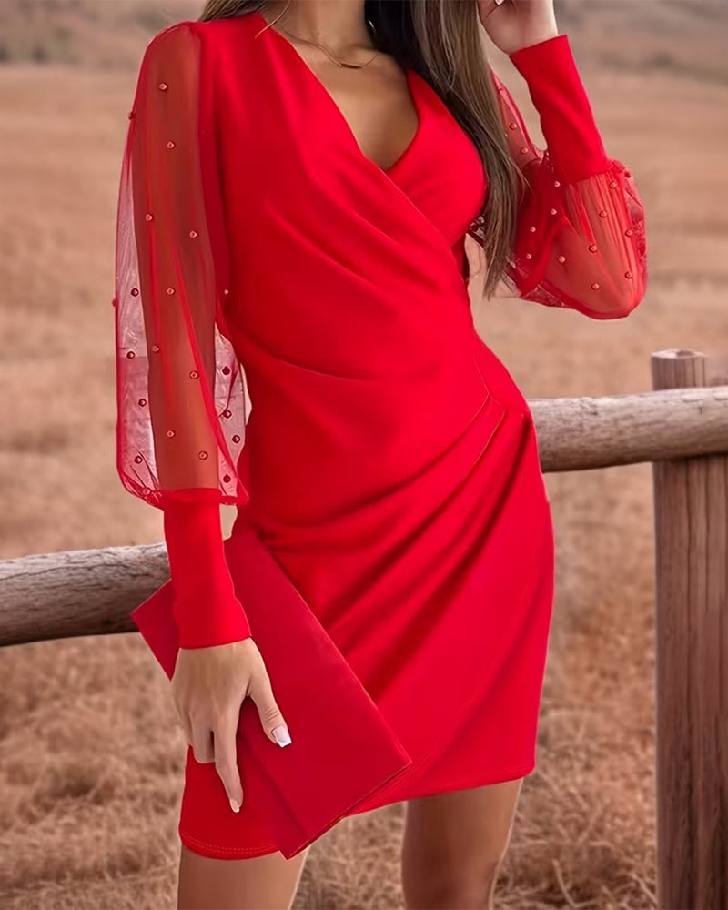 Klänning Mesh V-Ringning Mode Lappverk