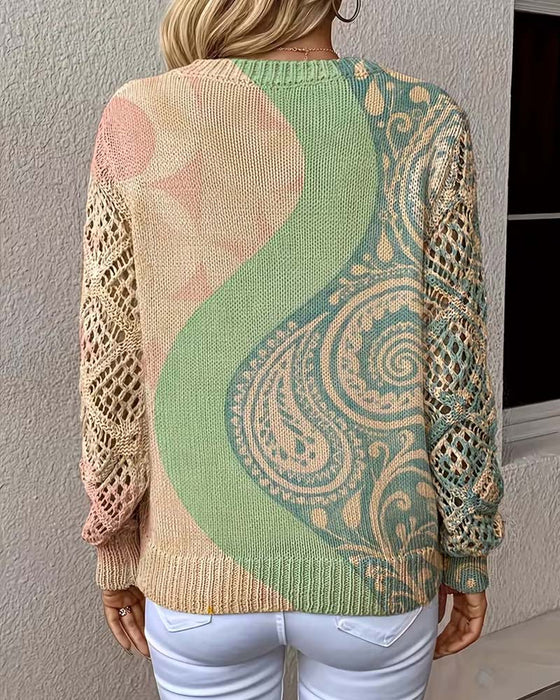 Pullover Färgblock Urholkning V-Hals Stickad