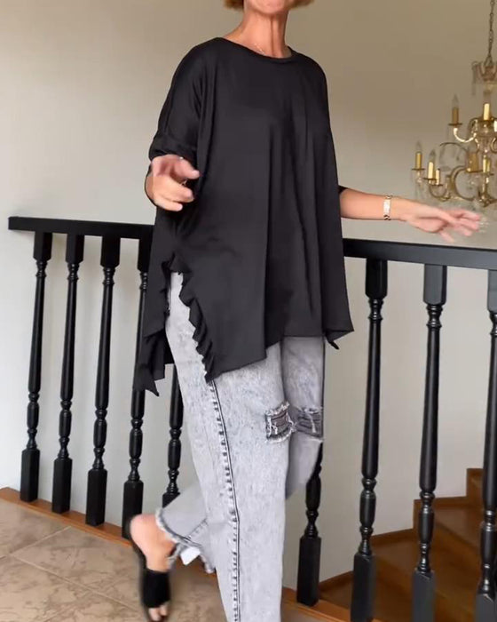 Enfärgad casual blus med rund hals