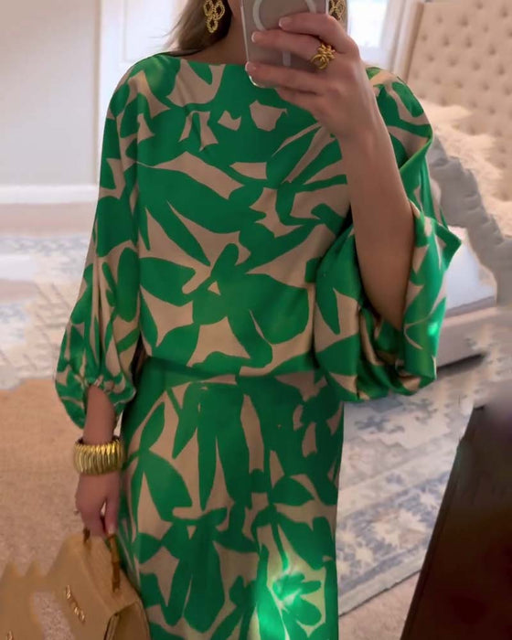 Set Klänning Avslappnad Tryckt Lykthylsa Temperament