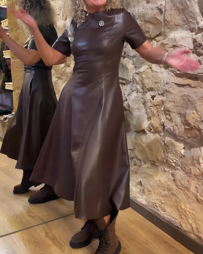 Klänning Pu Läder Midgjord Kortärmad