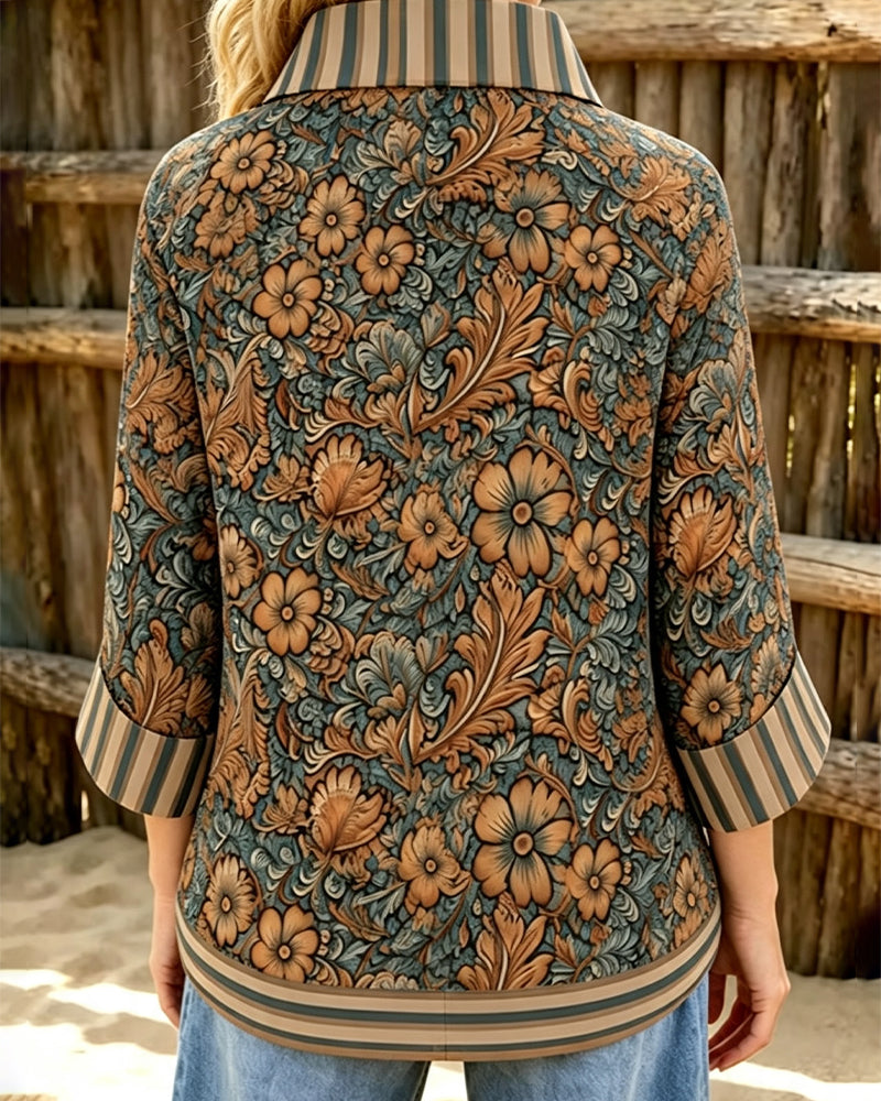 Blus Slag Casual Blommig Knapp