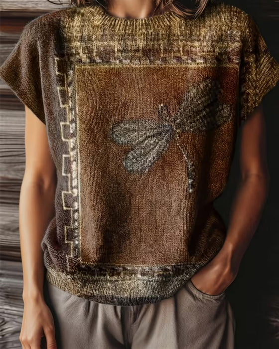 Pullover Trollsländeprint Rundhalsad Kortärmad