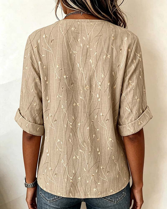 Blus Mini V-Hals Knapp Casual