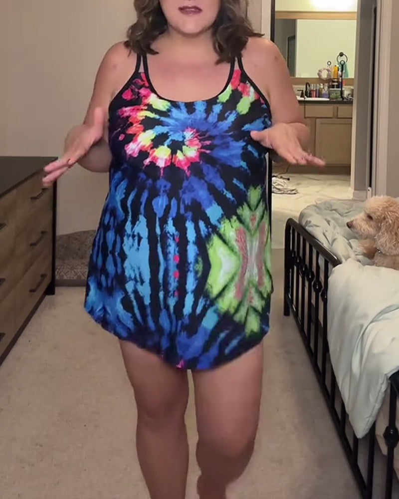 Tankini Tie-Dye Print Loose-Fit