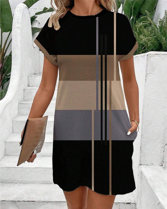 Klänning Rund Hals Mode Casual Tryckt