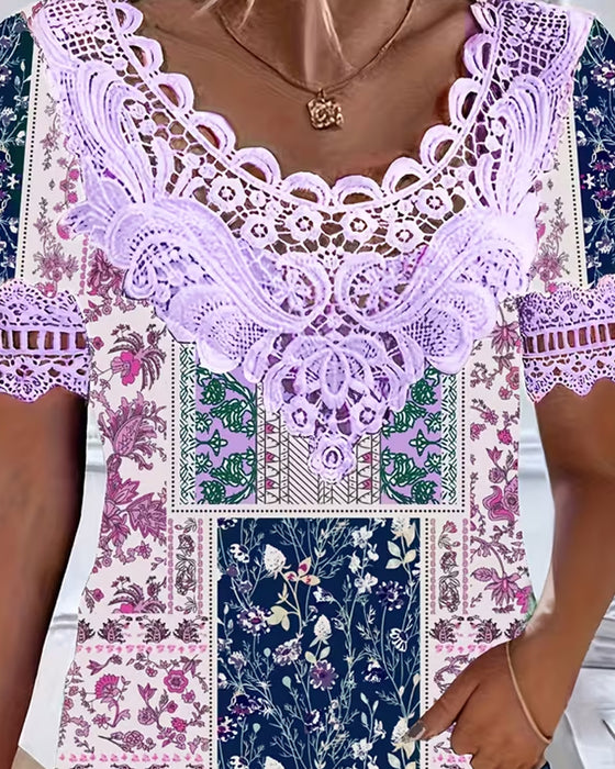 Blus Blommig Spets Lapptäcke