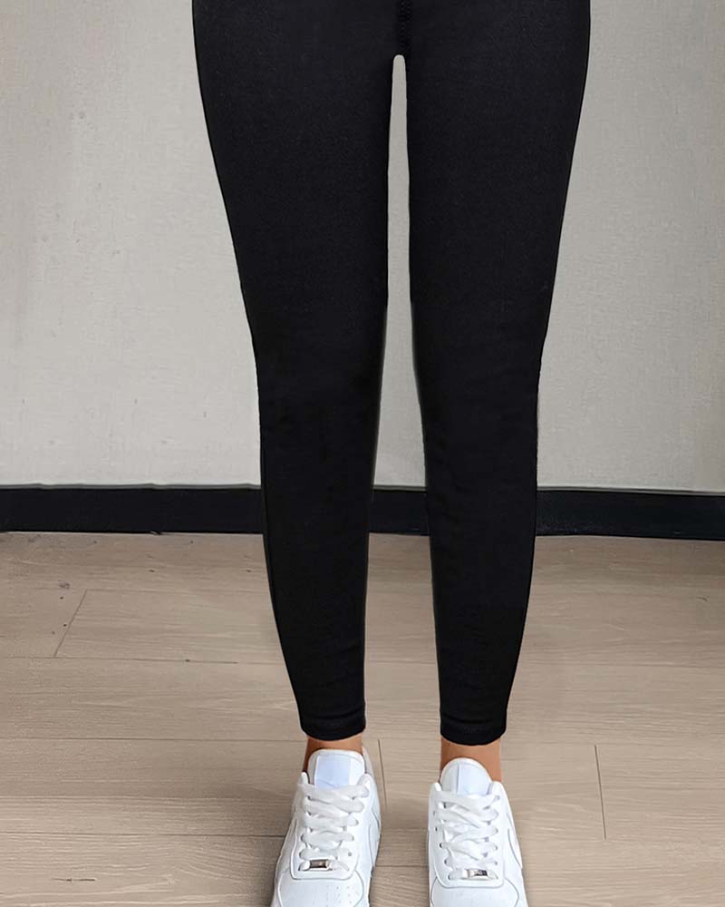Byxa Kvinnors Ficka Enfärgad Slimmad Casual