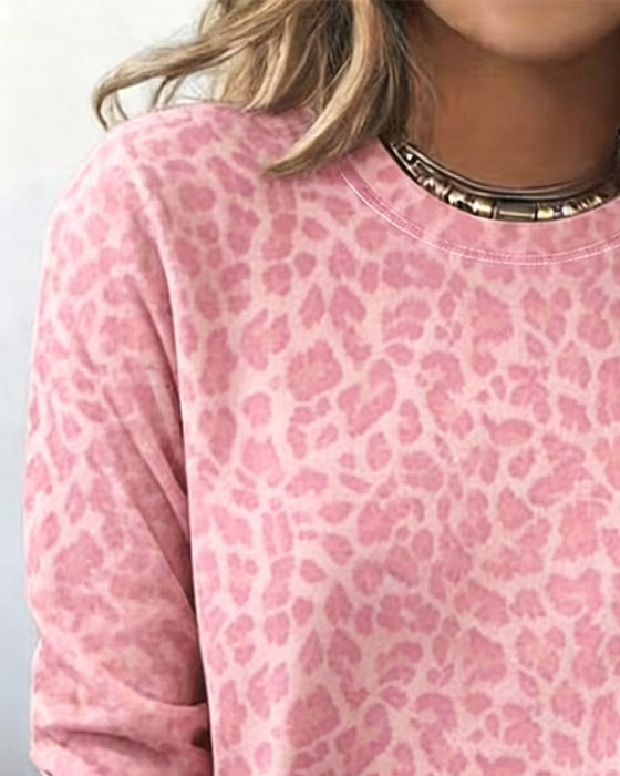 T-Shirt Rund-Hals Leopard Långärmad