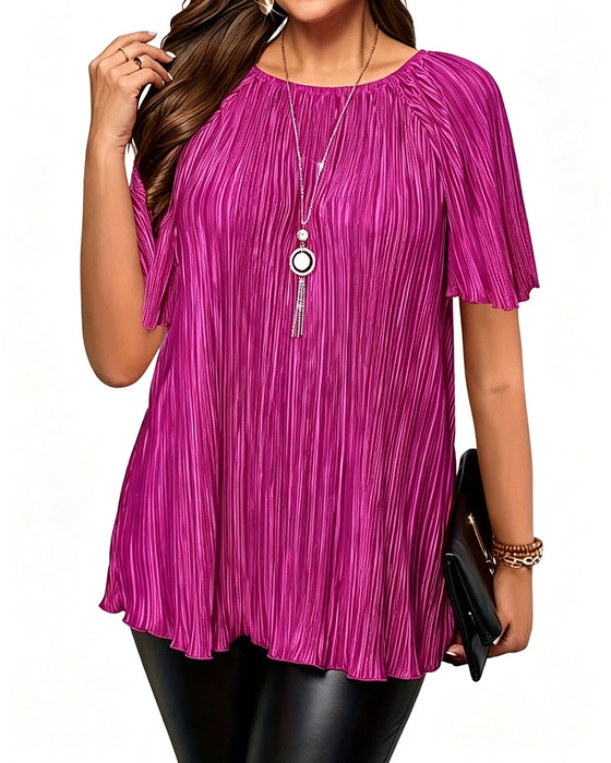 T-Shirt Plus Size Solid Veckad Kort Ärm
