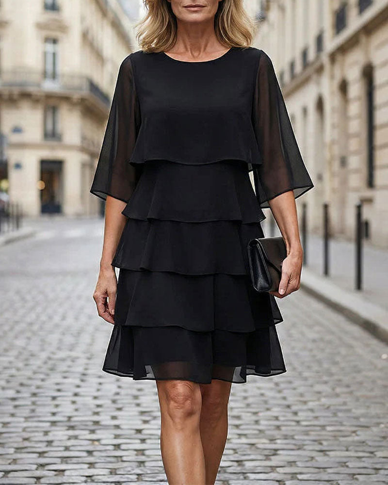 Klänning Lössittande Rund Halsringning Kaka