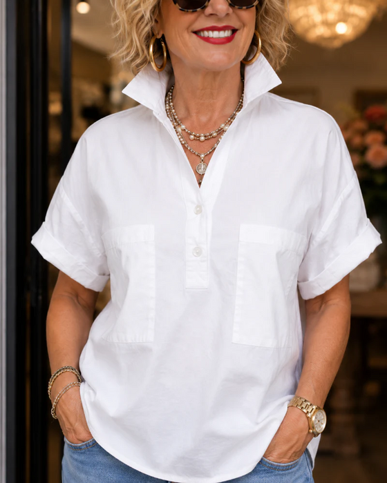 Blus Ficka Knapp V-Hals Casual