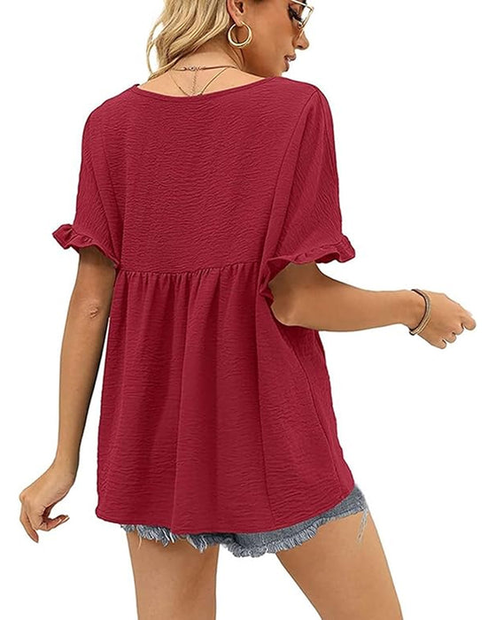 Blus Casual Rynkad Loose Fit