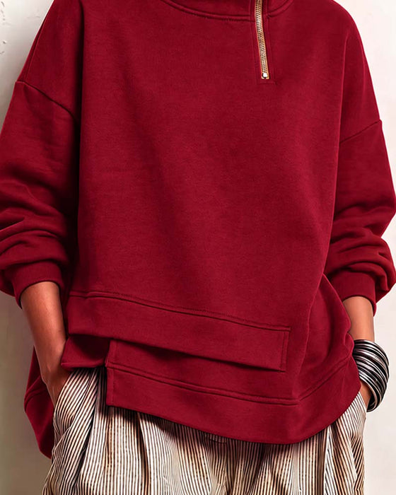 Sweatshirt Polokrage Dragkedja Oregelbunden