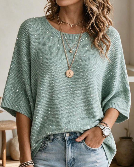 Pullover Rundhalsad 3/4 Ärm Casual