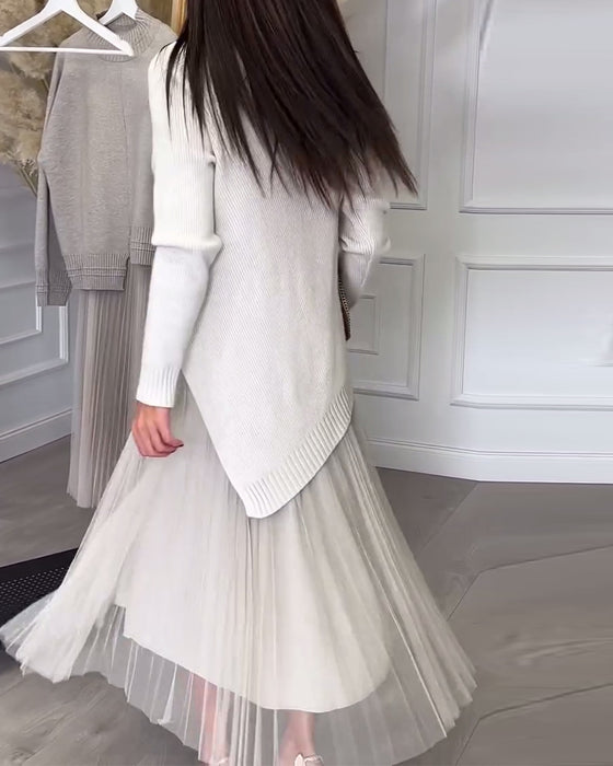 Tvådelat Set Med Pullover Och Kjol I Rund Halsringning Och Oregelbunden Design