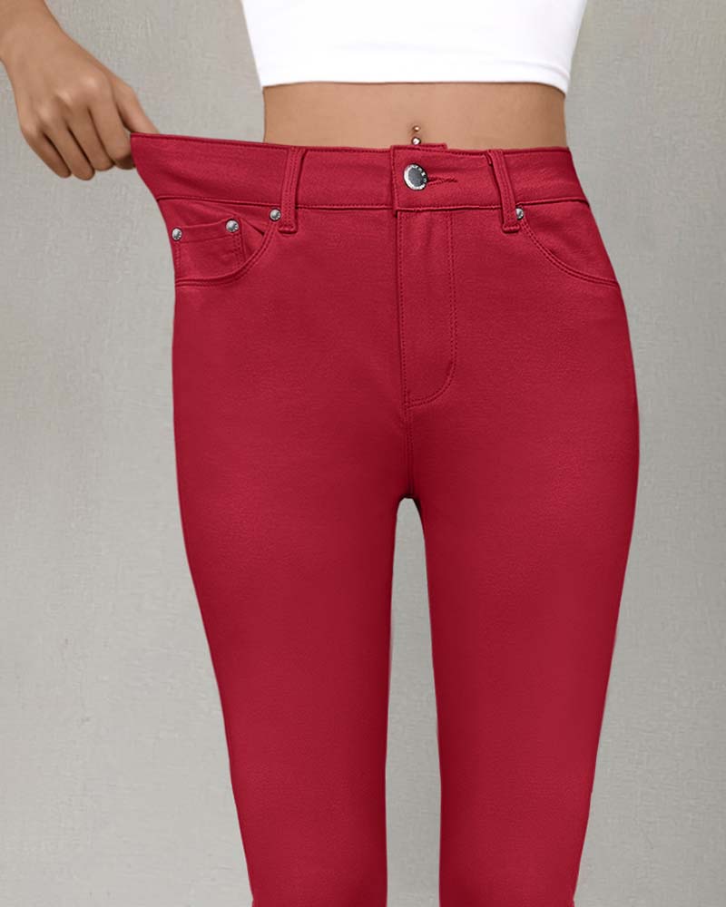 Byxa Kvinnors Ficka Enfärgad Slimmad Casual