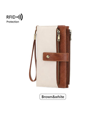 Dams långplånbok, snygg clutch, elegant enfärgad läderplånbok med RFID-skydd👛
