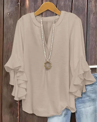 Blus Liten V-Hals Ruffle