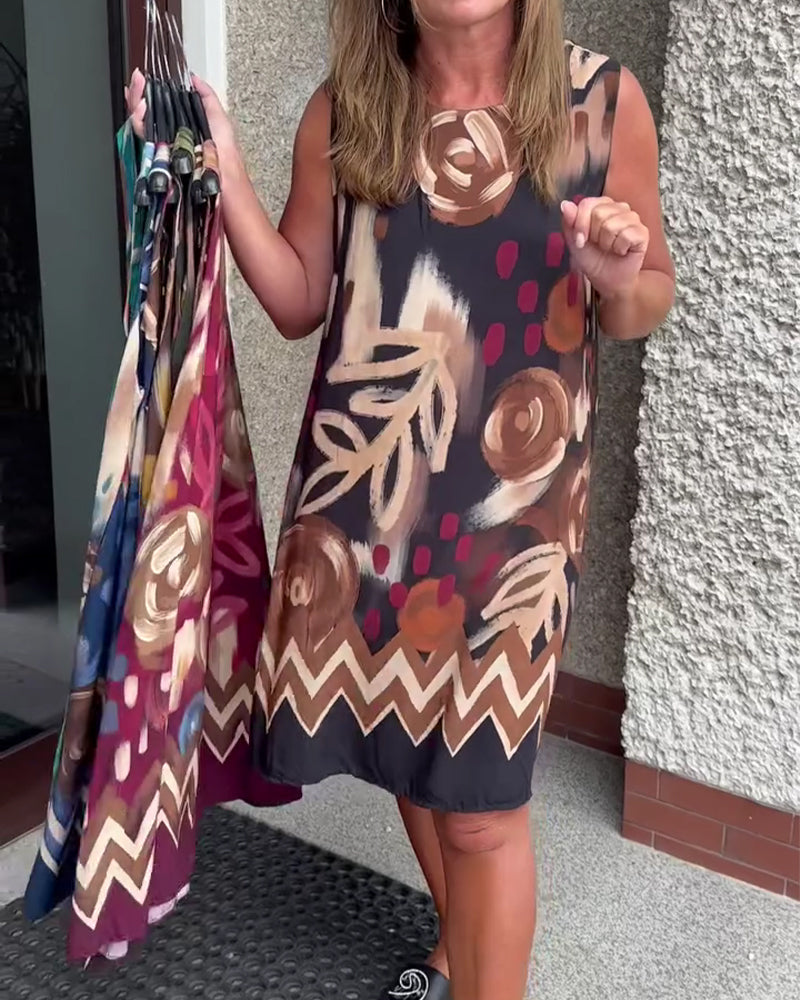 Klänning Abstrakt Blommig Ärmlös