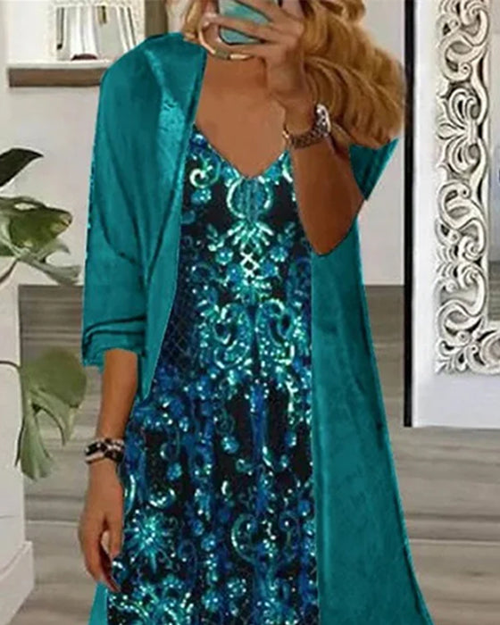 Set V-Hals Tryck Oregelbunden Cardigan
