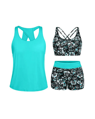 Tankini Blommig Tryck Tredelad