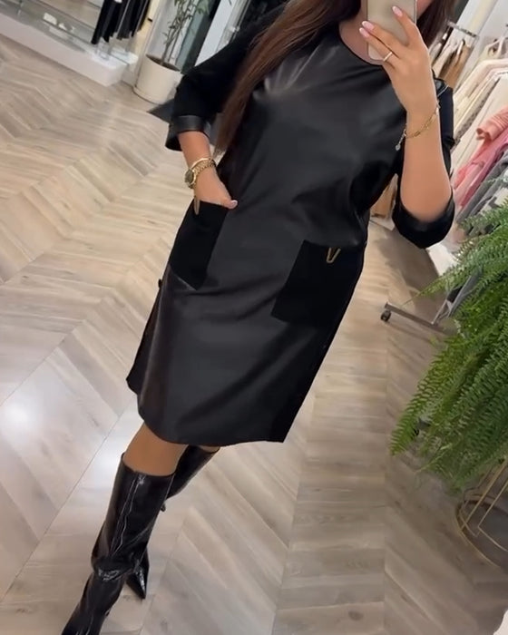 Klänning mode lapptäcke pocket shift