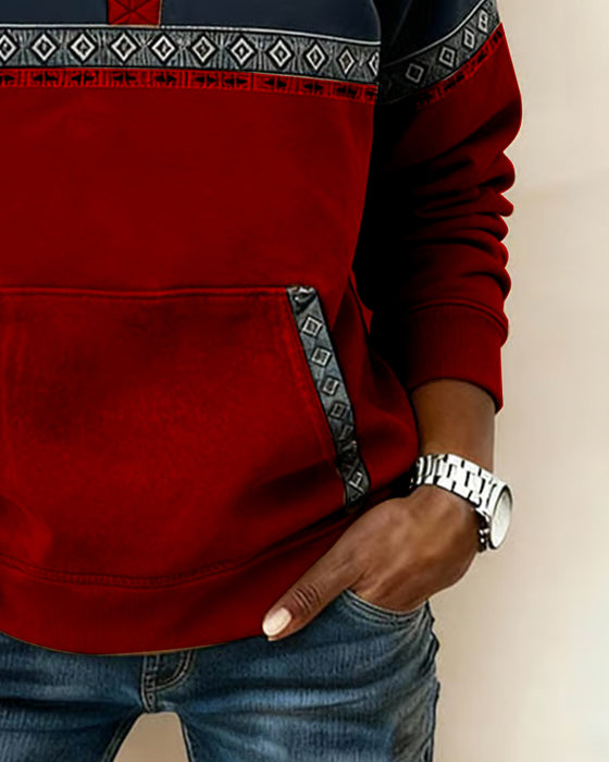 Retro Hoodie Med Färgblockning Och Pälskrage