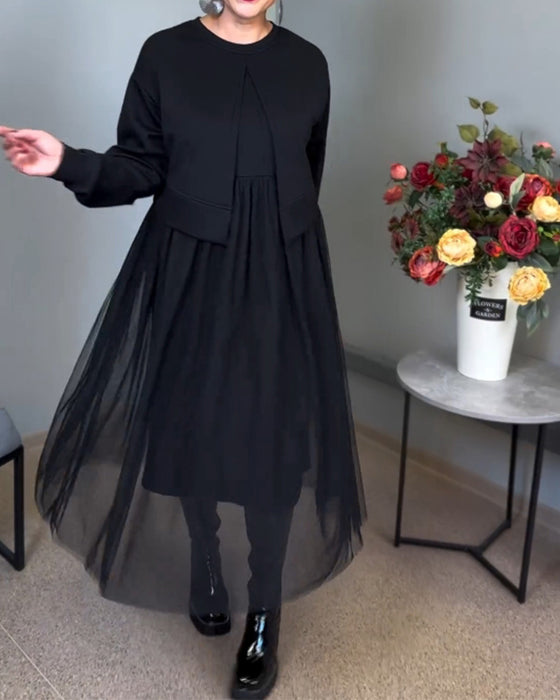 Oregelbundna mesh sömmar enfärgad elegant klänning