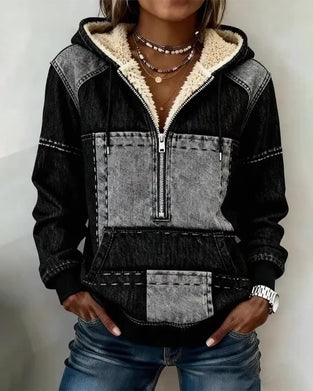 Huva Retro Färgblock Fleecefodrad