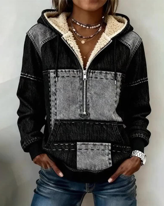 Huva Retro Färgblock Fleecefodrad