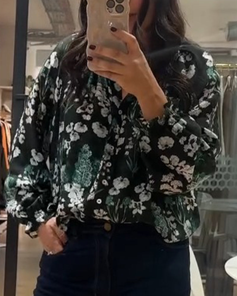 Blus Avslappnad Långärmad Tryckt