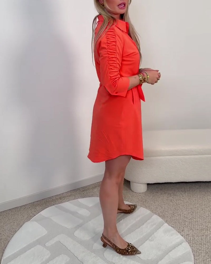 Klänning Enfärgad Axelband Skjorta