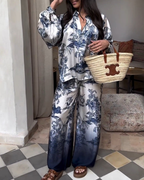 Tvådelad kostym med växtgradienttryck i lyktaärm