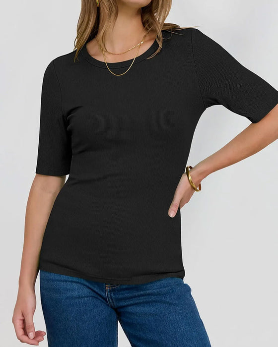 T-Shirt Rund Halsning Räfflad Slim-Fit