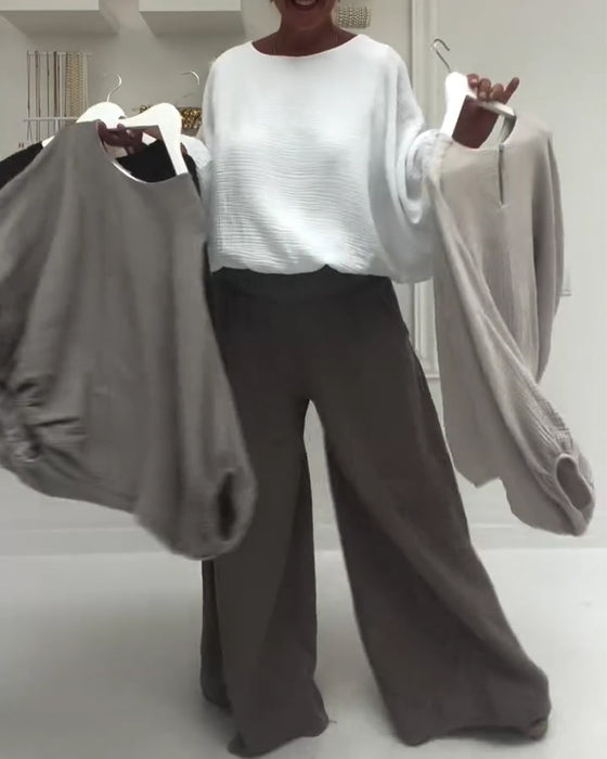 Blus Elegant Veckad Fladdermus-Ärm
