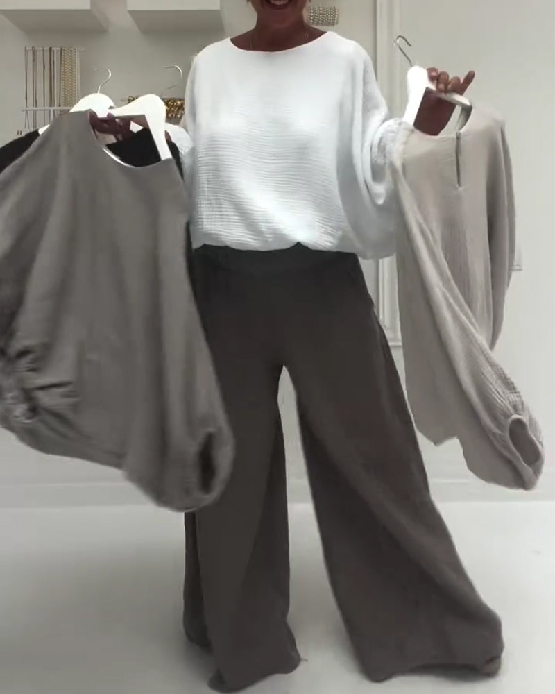 Blus Elegant Veckad Fladdermus-Ärm