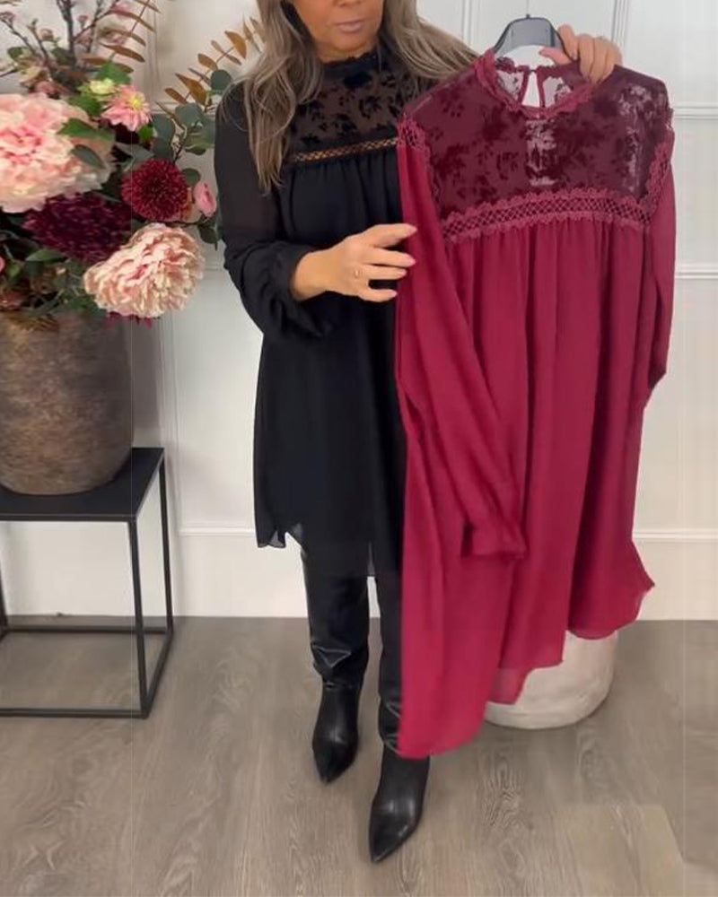 Klänning Med Spets Utsnitt Detalj, Puffärms Design Och Elegant Aura